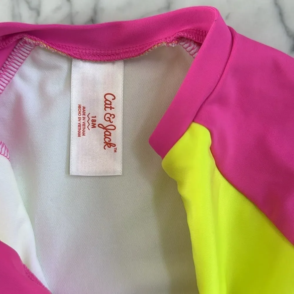 Girl's Size 18 Mo LS Swim Suit Bundle Neon Colorblock Strawberry